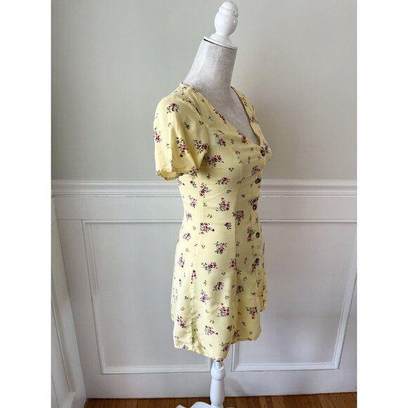 H&M Divided Yellow Floral Creped Mini Dress Cottagecore XS 2 - Picture 4 of 8
